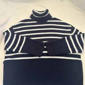 GAP Navy and White Striped Turtleneck Oversized Sweater